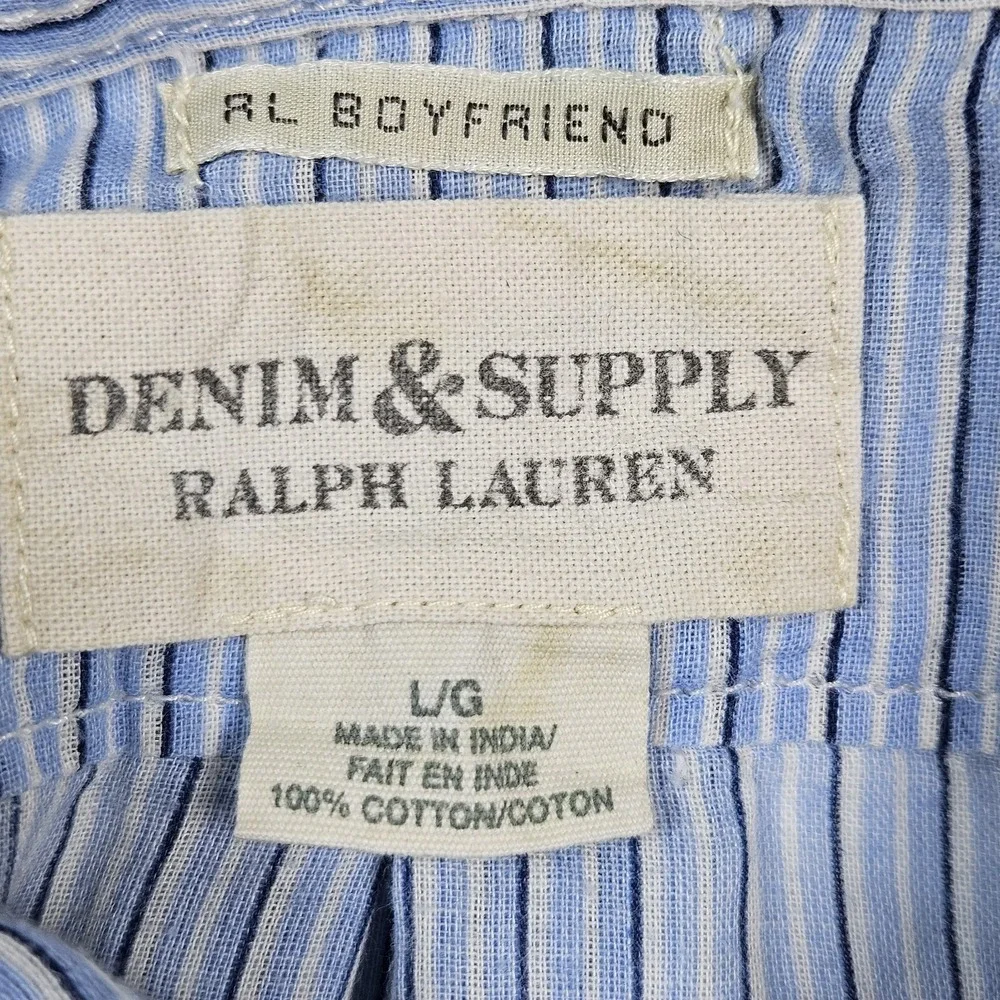 Denim & Supply Ralph Lauren Blue Womens Button Up Shirt Stripe Lightweight Large - Picture 2 of 6